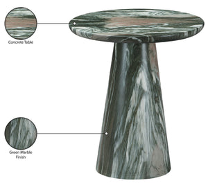 Meridian Furniture Cassino Art Deco Sculptural Concrete Pedestal End Table Marble Look Indoor Outdoor Accent Green 585Green-ET
