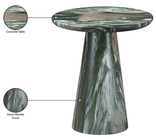 Meridian Furniture Cassino Art Deco Sculptural Concrete Pedestal End Table Marble Look Indoor Outdoor Accent Green 585Green-ET