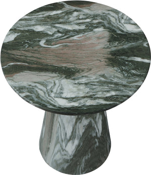 Meridian Furniture Cassino Art Deco Sculptural Concrete Pedestal End Table Marble Look Indoor Outdoor Accent Green 585Green-ET