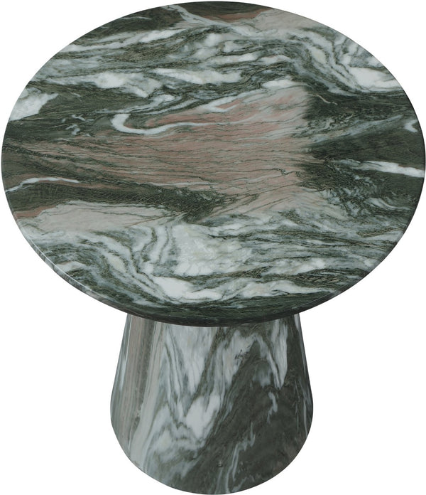 Meridian Furniture Cassino Art Deco Sculptural Concrete Pedestal End Table Marble Look Indoor Outdoor Accent Green 585Green-ET
