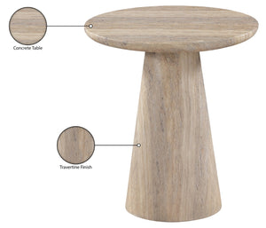 Meridian Furniture Cassino Art Deco Sculptural Concrete Pedestal End Table Marble Look Indoor Outdoor Accent Travertine 585Travertine-ET