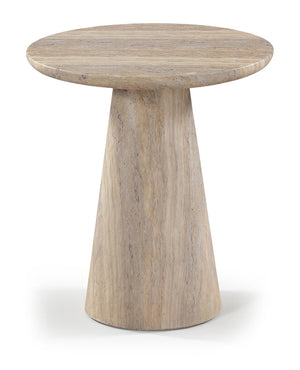 Meridian Furniture Cassino Art Deco Sculptural Concrete Pedestal End Table Marble Look Indoor Outdoor Accent Travertine 585Travertine-ET