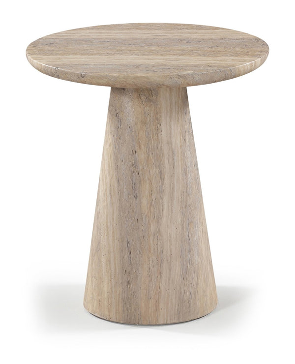 Meridian Furniture Cassino Art Deco Sculptural Concrete Pedestal End Table Marble Look Indoor Outdoor Accent Travertine 585Travertine-ET