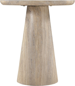 Meridian Furniture Cassino Art Deco Sculptural Concrete Pedestal End Table Marble Look Indoor Outdoor Accent Travertine 585Travertine-ET