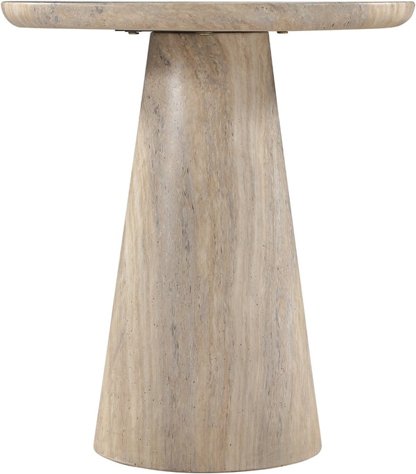 Meridian Furniture Cassino Art Deco Sculptural Concrete Pedestal End Table Marble Look Indoor Outdoor Accent Travertine 585Travertine-ET