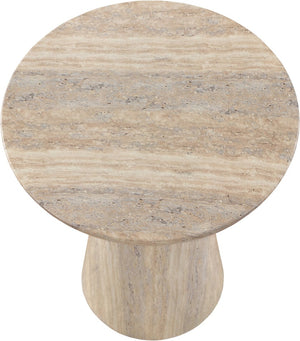 Meridian Furniture Cassino Art Deco Sculptural Concrete Pedestal End Table Marble Look Indoor Outdoor Accent Travertine 585Travertine-ET