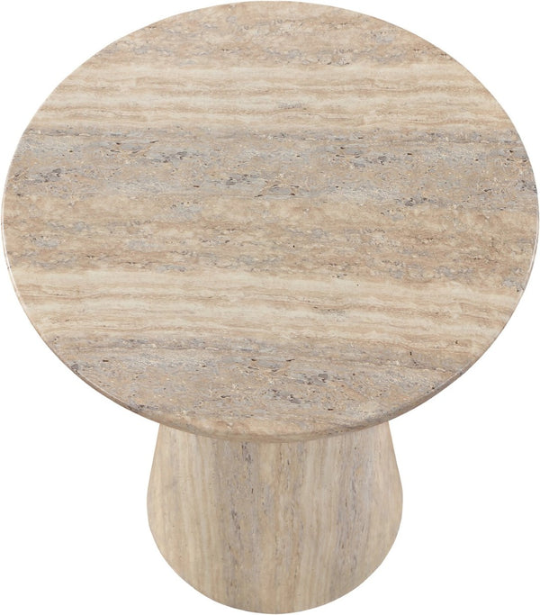 Meridian Furniture Cassino Art Deco Sculptural Concrete Pedestal End Table Marble Look Indoor Outdoor Accent Travertine 585Travertine-ET