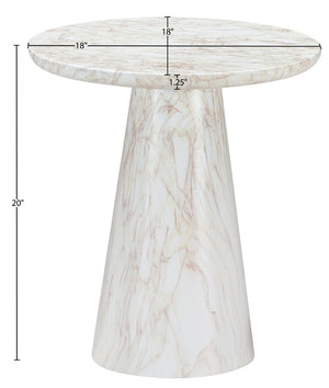 Meridian Furniture Cassino Art Deco Sculptural Concrete Pedestal End Table Marble Look Indoor Outdoor Accent White 585White-ET
