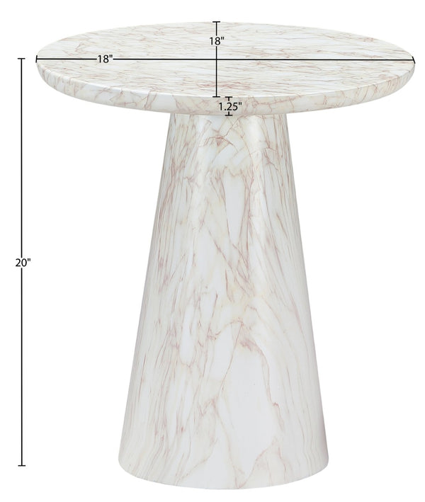 Meridian Furniture Cassino Art Deco Sculptural Concrete Pedestal End Table Marble Look Indoor Outdoor Accent White 585White-ET