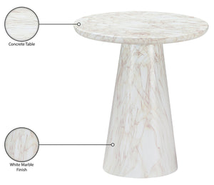 Meridian Furniture Cassino Art Deco Sculptural Concrete Pedestal End Table Marble Look Indoor Outdoor Accent White 585White-ET