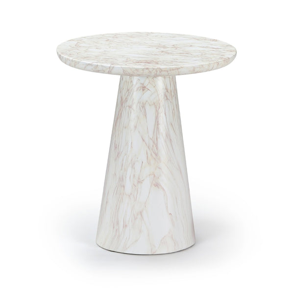 Meridian Furniture Cassino Art Deco Sculptural Concrete Pedestal End Table Marble Look Indoor Outdoor Accent White 585White-ET