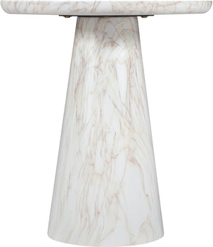 Meridian Furniture Cassino Art Deco Sculptural Concrete Pedestal End Table Marble Look Indoor Outdoor Accent White 585White-ET