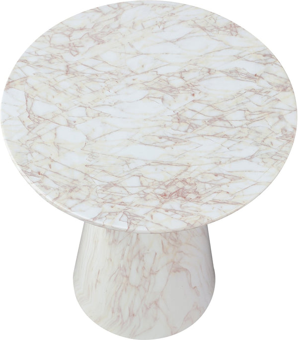 Meridian Furniture Cassino Art Deco Sculptural Concrete Pedestal End Table Marble Look Indoor Outdoor Accent White 585White-ET