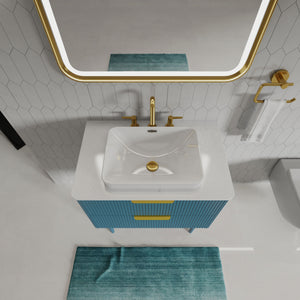 English Elm Elena 30" Striped Oak Bathroom Vanity with Ceramic Sink, Freestanding or Wall-Mount, Soft-Close Drawers Blue W1865S00080
