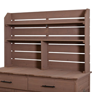 English Elm (assembly Video) Topmax Solid Fir Outdoor Potting Bench Grill Cart with Hutch Storage Brown N717P404333D
