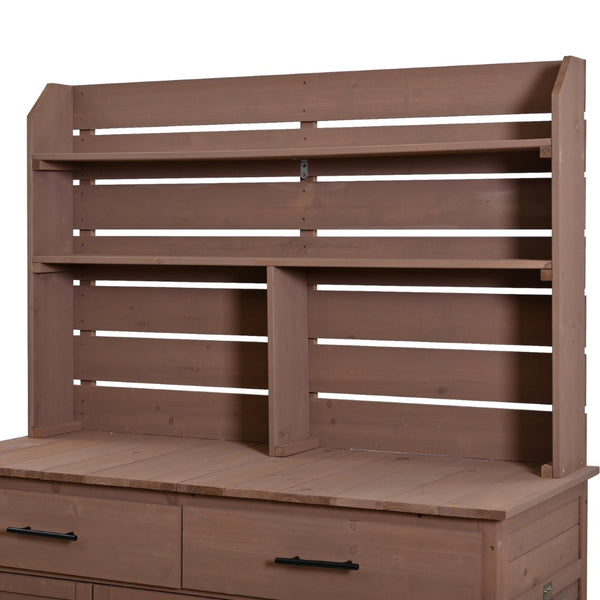 English Elm (assembly Video) Topmax Solid Fir Outdoor Potting Bench Grill Cart with Hutch Storage Brown N717P404333D