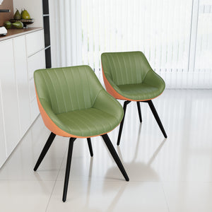 English Elm 29.53 Modern round coffee table and 2 PU dining chairs set with hidden storage and ergonomic comfort Green,Walnut W2189S00766