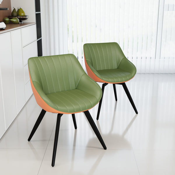 English Elm 29.53 Modern round coffee table and 2 PU dining chairs set with hidden storage and ergonomic comfort Green,Walnut W2189S00766