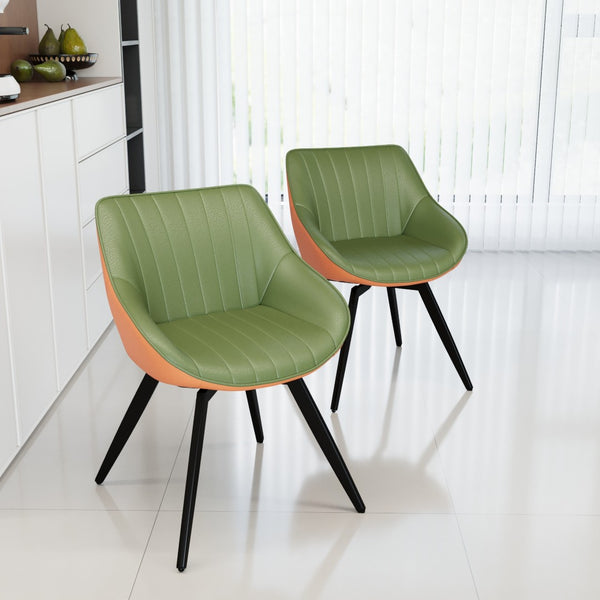 English Elm 29.53 Inch Round Mdf Dining Set with Storage Base Pu Chairs and Black Metal Legs Green,Walnut W2189S00844