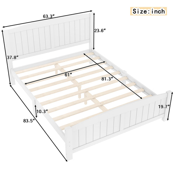 English Elm Queen Solid Wood Platform Bed Frame with Strong Support Slats, No Box Spring Needed, Modern White Finish Light White W1580P374312