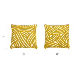 English Elm La Broderie 20" Square Embroidered Throw Pillow & Feather Down Insert, Brushstroke Yellow Embroidery