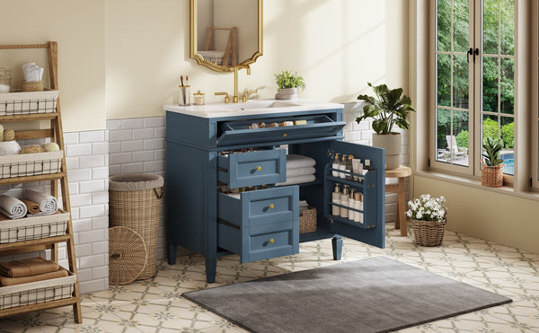 English Elm 36'' Bathroom Vanity With Sink, Modern Indigo Blue Storage Cabinet Featuring 3 Drawers & Adjustable Shelf N710P230246M