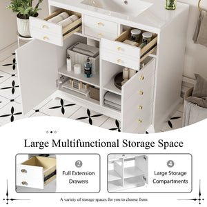 English Elm 36'' Bathroom Vanity with Ceramic Sink Combines Retro Solid Wood Frame, Soft-Close Drawers & Ample Storage White N710P195628K