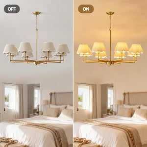English Elm 8-light Gold Rope Wrapped Fabric Shade Chandelier for Dining and Living Rooms W5008P391581