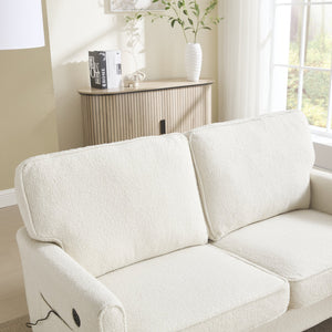 English Elm Loveseat Mid Century Modern Two-Seater Sofa with USB Type-C Charging, Removable Zipper Covers, Durable Wood Legs Beige W395P238823