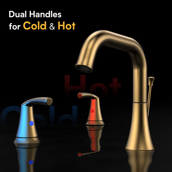 English Elm Bathroom Faucet 3 Hole - Elegant Brushed Gold 2-Handle Widespread Faucet With Pop-Up Drain Assembly T3177P277510