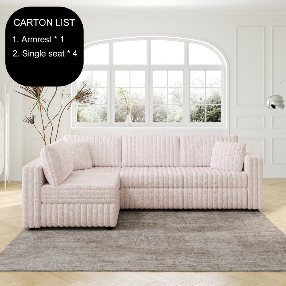 English Elm 106.3" Plush L-Shaped Sofa For 4 | Stylish Light Pink Couch With Modular Design & Easy Maintenance W1767S00020