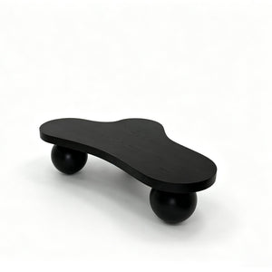 English Elm 46 Inch Cloud Shaped Coffee Table with Ash Veneer Top and Sculptural Sphere Legs Black W3935S00006