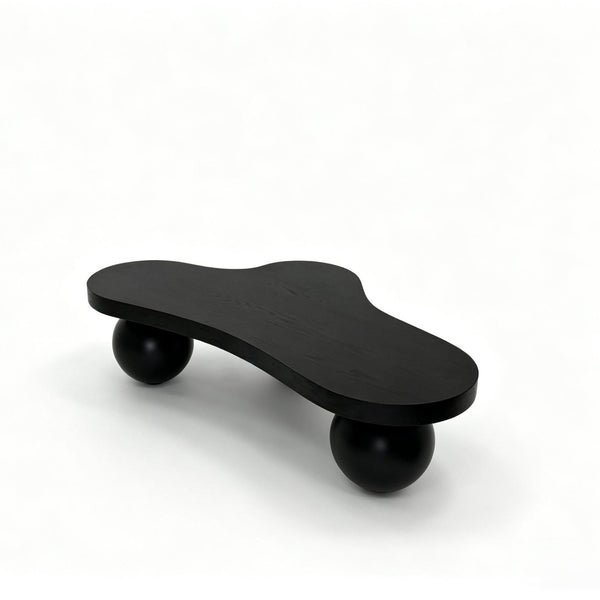 English Elm 46 Inch Cloud Shaped Coffee Table with Ash Veneer Top and Sculptural Sphere Legs Black W3935S00006