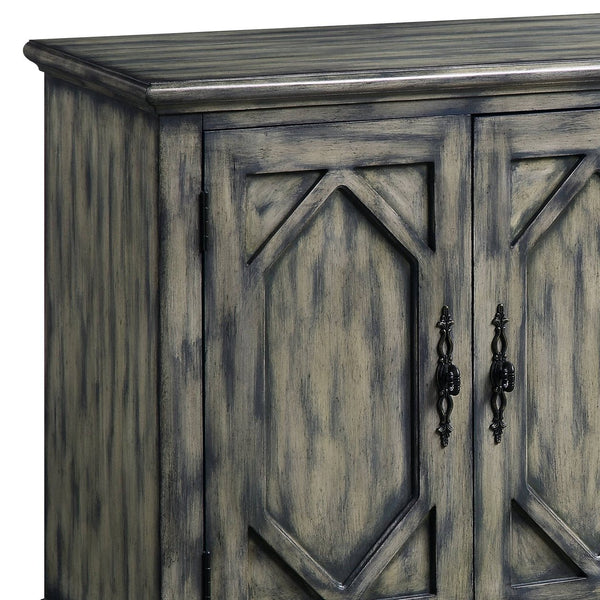 English Elm Pavan Rustic Gray Console Cabinet with Patterned Doors, 4-Shelf Storage, Turned Legs, KD Assembly, 28"L x 12"D B2726P256291