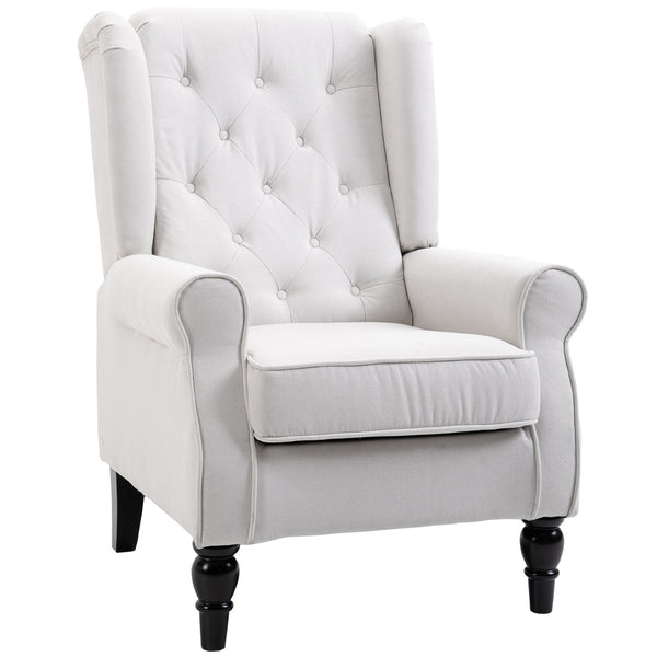 English Elm HOMCOM Button-Tufted Accent Chair with High Wingback, Deep Diamond Tufting and Plush Padded Seat Cream White W2225P217481