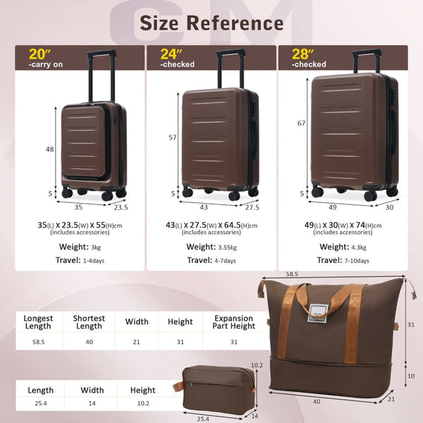 English Elm Luggage 5 Piece Hardside Abs Set with Front Access Carry on and Tsa Spinner Wheels Brown N732P391544O