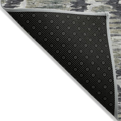 Homeroots 3' Black Charcoal And Silver Abstract Washable Area Rug For Indoor And Outdoor Spaces, Stylish Design 3' X 5' Polyester 586000