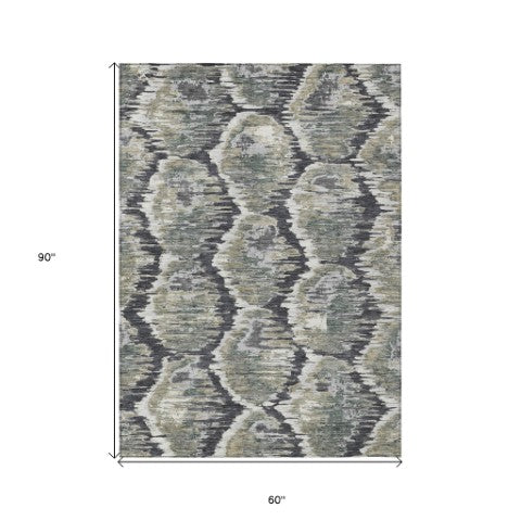 Homeroots 3' Black Charcoal And Silver Abstract Washable Area Rug For Indoor And Outdoor Spaces, Stylish Design 5' X 8' Polyester 586001