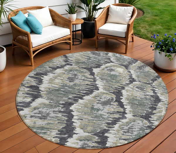 Homeroots 3' Black Charcoal And Silver Abstract Washable Area Rug For Indoor And Outdoor Spaces, Stylish Design 8' Round Polyester 586002