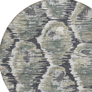 Homeroots 3' Black Charcoal And Silver Abstract Washable Area Rug For Indoor And Outdoor Spaces, Stylish Design 8' Round Polyester 586002