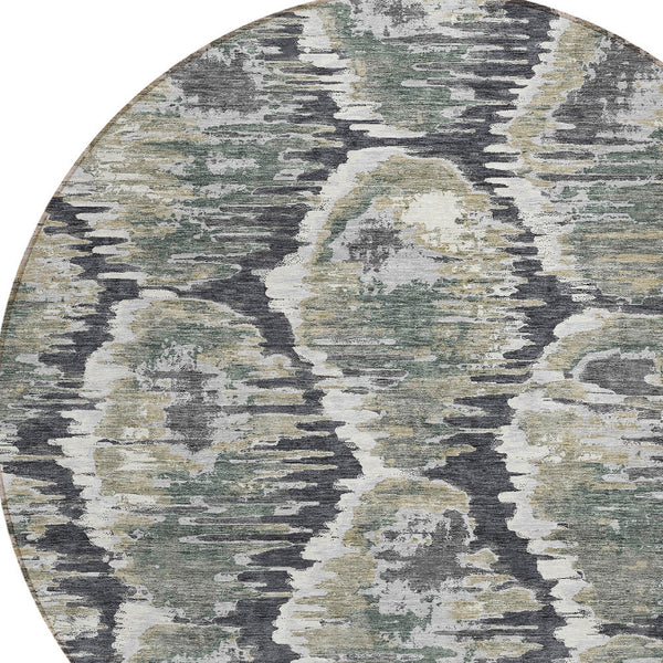 Homeroots 3' Black Charcoal And Silver Abstract Washable Area Rug For Indoor And Outdoor Spaces, Stylish Design 8' Round Polyester 586002