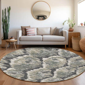 Homeroots 3' Black Charcoal And Silver Abstract Washable Area Rug For Indoor And Outdoor Spaces, Stylish Design 8' Round Polyester 586002
