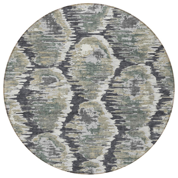 Homeroots 3' Black Charcoal And Silver Abstract Washable Area Rug For Indoor And Outdoor Spaces, Stylish Design 8' Round Polyester 586002