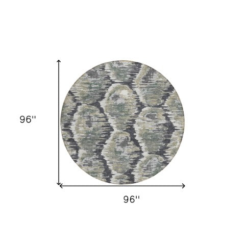 Homeroots 3' Black Charcoal And Silver Abstract Washable Area Rug For Indoor And Outdoor Spaces, Stylish Design 8' Round Polyester 586002