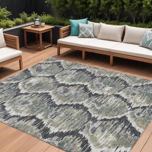 Homeroots 3' Black Charcoal And Silver Abstract Washable Area Rug For Indoor And Outdoor Spaces, Stylish Design 8' X 10' Polyester 586003
