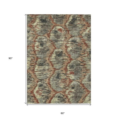 Homeroots 3' Black Charcoal And Silver Abstract Washable Area Rug For Indoor And Outdoor Spaces, Stylish Design 5' X 8' Polyester 586007