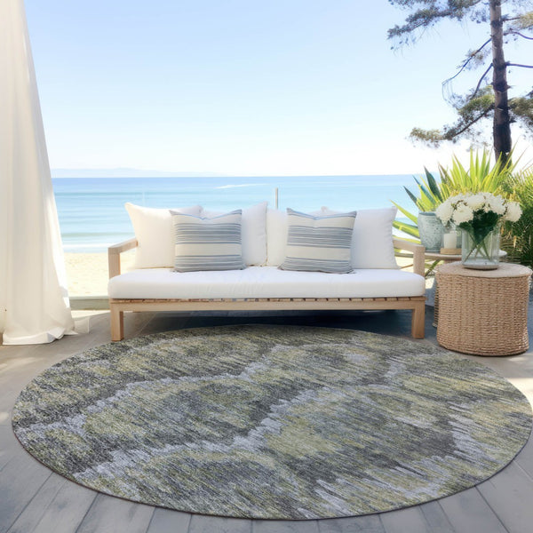 Homeroots 3' Black Charcoal And Silver Abstract Washable Area Rug For Indoor And Outdoor Spaces, Stylish Design 8' Round Polyester 586020