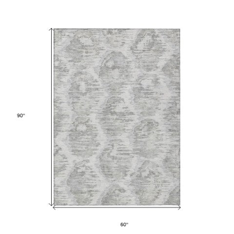 Homeroots 3' Black Charcoal And Silver Abstract Washable Area Rug For Indoor And Outdoor Spaces, Stylish Design 5' X 8' Polyester 586025