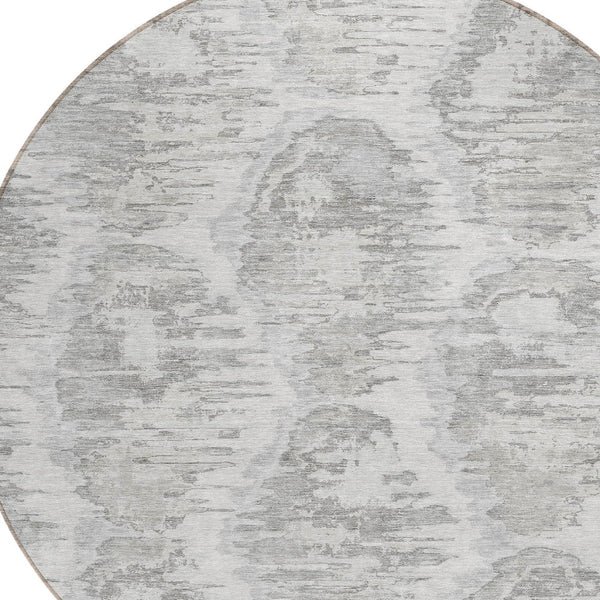 Homeroots 3' Black Charcoal And Silver Abstract Washable Area Rug For Indoor And Outdoor Spaces, Stylish Design 8' Round Polyester 586026