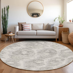 Homeroots 3' Black Charcoal And Silver Abstract Washable Area Rug For Indoor And Outdoor Spaces, Stylish Design 8' Round Polyester 586026